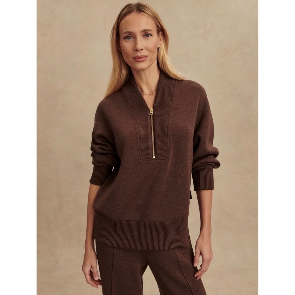 Varley Brown Sally Half Zip Sweat DoubleSoft Pullover Women's Size Medium